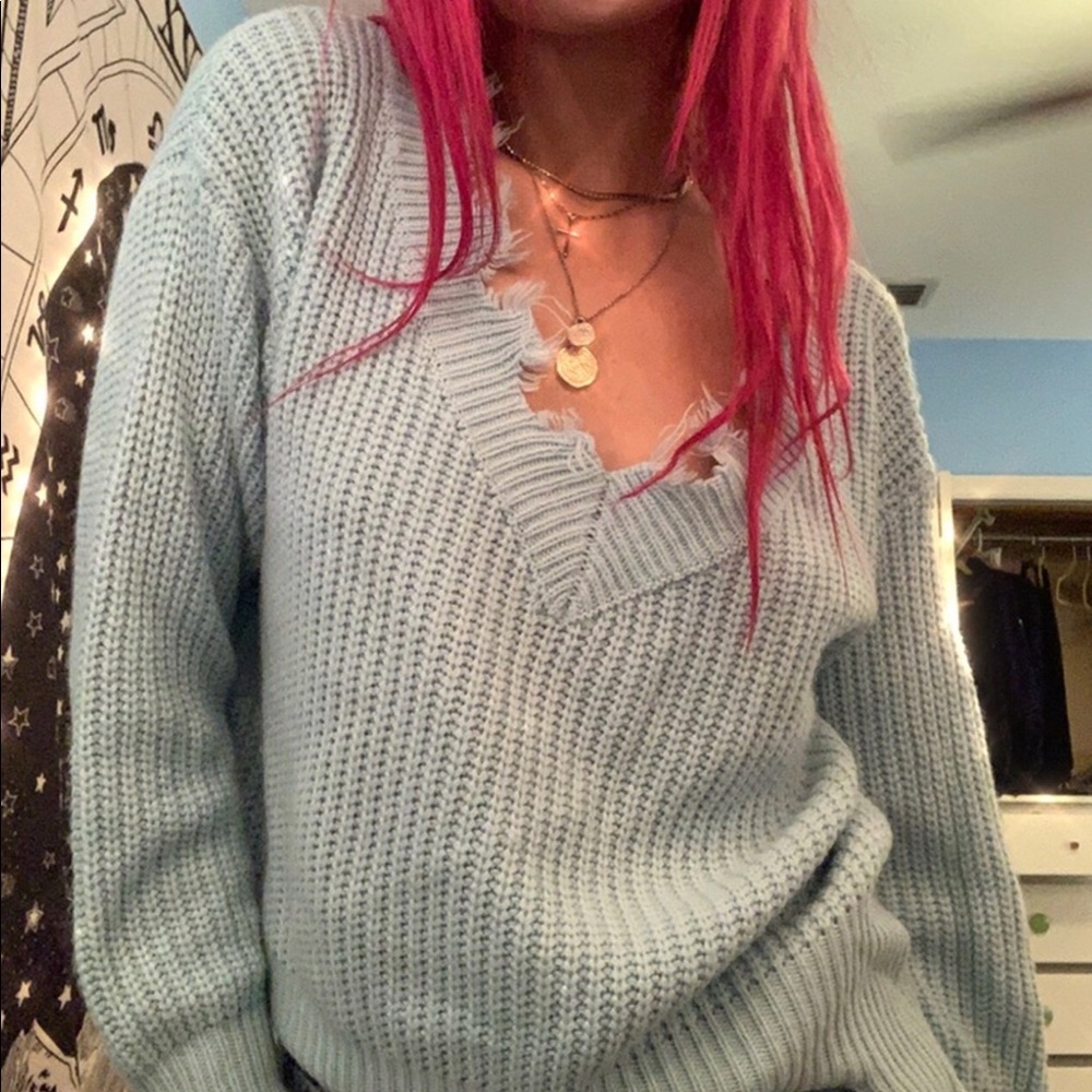 Distressed V Neck Sweater